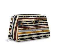 Borsa per il trucco geometrica, grande, in pelle, con cerniera, motivo geometrico con toni della terra, organizer da viaggio per donne, multicolore, S, multicolore_9, Taglia unica, Beauty Case