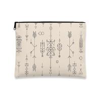 Borsa per il trucco geometrica, pochette da viaggio per cosmetici con stampa a punta di freccia beige per donna, organizer portatile in tela con cerniera, borsa da toilette per uso quotidiano, 7x9 po