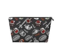 Borsa per il trucco giapponese con sushi hashi, trousse da viaggio per articoli da toeletta da donna, borsa per il trucco in pelle, borsa organizer per trucchi carina, Argento, Taglia unica