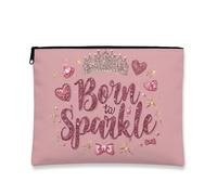 Borsa per il trucco glitterata, custodia da viaggio per cosmetici, con corona da principessa, per ragazze, piccola borsa portatile con cerniera, organizer per articoli da toeletta per la cura della