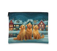 Borsa per il trucco Golden Dogs, borsa da viaggio per cosmetici Winter Wonderland per donna, organizer portatile in tela con cerniera, borsa da toilette per la cura della pelle durante le vacanze, 7x