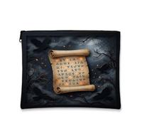 Borsa per il trucco gotica con motivo corvo pergamena con rune mistiche | Estetica della foresta gotica, borsa cosmetica, rune luminose, sagome di corvi, stile gotico accademico, tema fantasy magico