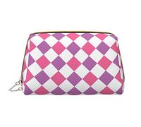 Borsa per il trucco grande da viaggio, organizer per cosmetici, in pelle, portatile, impermeabile, con cerniera, per donne e ragazze adolescenti, rosa, viola, diamante