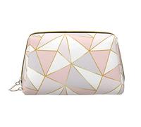 Borsa per il trucco grande da viaggio, organizer per cosmetici, in pelle, portatile, impermeabile, con cerniera, per donne e ragazze adolescenti, rosa, bianco, triangolo