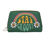 Borsa per il trucco grande da viaggio, organizer per cosmetici, in pelle, portatile, impermeabile, con cerniera, per donne e ragazze adolescenti, motivo: arcobaleni e margherite, verde