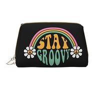 Borsa per il trucco grande da viaggio, organizer per cosmetici, in pelle, portatile, impermeabile, con cerniera, per donne e ragazze adolescenti, motivo: arcobaleni e margherite