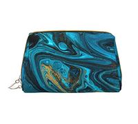 Borsa per il trucco grande da viaggio, organizer per cosmetici, in pelle, portatile, impermeabile, con cerniera, per donne e ragazze adolescenti, verde oro, onda astratta