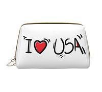 Borsa per il trucco grande da viaggio, organizer per cosmetici, in pelle, portatile, impermeabile, con cerniera, per donne e ragazze adolescenti. I Love USA
