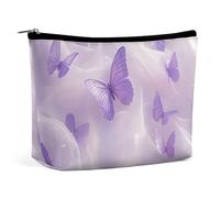Borsa per il trucco grande e capiente con farfalla in tulle viola da sogno, borsa da viaggio in pelle per articoli da toeletta, per donna e uomo, borsa cosmetica portatile con cerniera