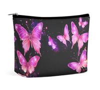 Borsa per il trucco grande e capiente con motivo a farfalla viola da sogno, borsa da viaggio in pelle per donna e uomo, borsa cosmetica portatile con cerniera