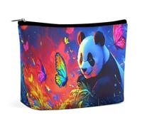 Borsa per il trucco grande e capiente, motivo: panda, farfalla, da sogno, organizer da viaggio, in pelle, per donna e uomo, borsa cosmetica portatile con cerniera