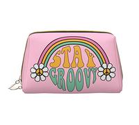 Borsa per il trucco grande, organizer da viaggio per cosmetici, in pelle, portatile, impermeabile, con cerniera, per donne e ragazze adolescenti, motivo: arcobaleni e margherite rosa