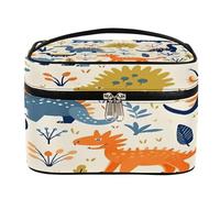 Borsa per il trucco, graziosa borsa da viaggio con dinosauri di grande capacità, da donna, con manico e corda elastica fissa, organizer portatile per trucchi, Simpatici dinosauri., Misura unica,