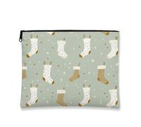 Borsa per il trucco, graziosa borsa da viaggio per cosmetici da donna, piccola borsa portatile in tela con cerniera, borsa da toilette natalizia per la cura della pelle, Verde, 7x9 Inch, Calza
