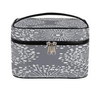 Borsa per il trucco, grigio dente di leone borsa da toilette da viaggio di grande capacità per le donne con manico e corda fissa elastica portatile borsa per il trucco organizer, Tarassaco Grigio,