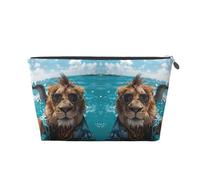 Borsa per il trucco hawaiana con leone che nuota e nuoto, trousse da viaggio per articoli da toeletta da donna, borsa per il trucco in pelle, graziosa borsa per il trucco, Argento, Taglia unica