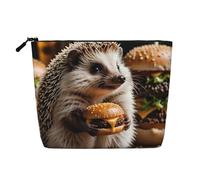 Borsa per il trucco Hedgehog Burger, grande capacità, ideale viaggi da donna, cosmetica portatile con cern iera, impermeabile,