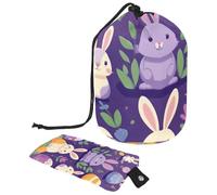 Borsa per il trucco impermeabile con coulisse, da donna, grande organizer per articoli da toeletta, viola con coniglietto pasquale, Multicolore, 9.9x6.9in/25.2x17.6cm;6x3.5in/15.2x8.8cm