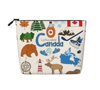 Borsa per il trucco impermeabile con simboli e icone del Canada in canapa finta, grande organizer per cosmetici da viaggio con cerniera