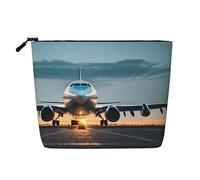 Borsa per il trucco impermeabile con stampa di aeroplano in The Evening Light Print per le donne Zipper Travel Toiletry Pouch