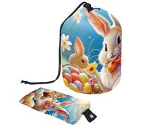 Borsa per il trucco impermeabile da donna, portatile, per cosmetici, uova colorate di coniglietto pasquale, Multicolore, 9.9x6.9in/25.2x17.6cm;6x3.5in/15.2x8.8cm