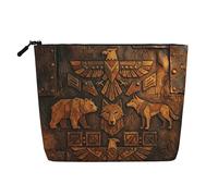Borsa per il trucco impermeabile effetto lino astratto orso lupo ed aquila tribale totem - custodia leggera da viaggio organizer con cerniera