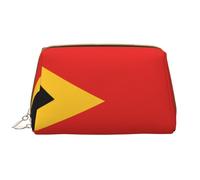 Borsa per il trucco impermeabile portatile in pelle con cerniera della Repubblica democratica di Timor Est per viaggi a casa per organizzare articoli da toeletta vari, bianco, taglia unica, Bianco, En