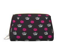 Borsa per il trucco impermeabile portatile in pelle con chiusura con cerniera a corona e labbra per organizzare articoli da toeletta vari, bianco, taglia unica, Bianco, En storlek