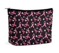 Borsa per il trucco impermeabile Travel Essentials, grande capacità, nastri per la consapevolezza del cancro al seno, borsa cosmetica nera con cuore d'amore per le donne, borsa portatile con cerniera,