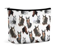 Borsa per il trucco impermeabile Travel Essentials, grande capacità portatile con dipinto di cavalli selvatici, borsa cosmetica per donna, organizer per cosmetici con cerniera