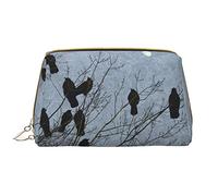 Borsa per il trucco in bianco e nero a pois arcobaleno,Grande sacchetto cosmetico in pelle portatile,Borsa organizer da viaggio impermeabile per articoli da toeletta, Uccelli Corvo Nero, Taglia unica
