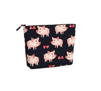 Borsa per il trucco in canapa falsa con stampa di maialino rosso di grande capacità, borsa da toeletta, borsa da viaggio con cerniera.