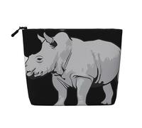 Borsa per il trucco in canapa finta con stampa di elefanti rotti - Organizer da viaggio per articoli da toeletta per riporre tutti i giorni, essenziale per viaggi di lavoro, Rinoceronte animale