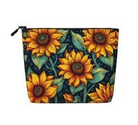 Borsa per il trucco in canapa finta con stampa di farfalle e margherite - Astuccio da viaggio per donne, conservazione quotidiana, viaggi di lavoro e altro ancora, Primavera Girasoli Retro Fiori