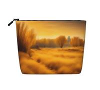 Borsa per il trucco in canapa finta con stampa di paesaggi autunnali con erba dorata - Trousse da viaggio per donne, conservazione quotidiana, viaggi di lavoro e altro ancora, Paesaggi Autunno Erba