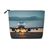 Borsa per il trucco in canapa finta con stampa di razzi dei cartoni animati, astuccio da viaggio per donne, conservazione quotidiana, viaggi di lavoro e altro ancora, Aereo nella luce di sera, Taglia