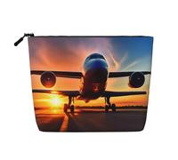 Borsa per il trucco in canapa finta con stampa di razzi dei cartoni animati, astuccio da viaggio per donne, conservazione quotidiana, viaggi di lavoro e altro ancora, Aereo Tramonto Cielo, Taglia