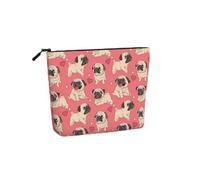 Borsa per il trucco in canapa finta con stampa di un cucciolo di carlino divertente e di grande capacità, borsa da viaggio con cerniera.