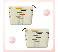 Borsa per il trucco in canapa finta di metà secolo con stampe moderne di grande capacità, borsa da viaggio per articoli da toeletta resistente all'acqua per le donne