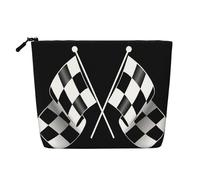 Borsa per il trucco in canapa finta stampata Brasile, organizer da viaggio per articoli da toeletta, conservazione giornaliera, essenziale per viaggi di lavoro, Formula Bianca Nero A Scacchi Bandiere