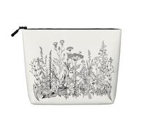 Borsa per il trucco in canapa finta stampata Brasile, organizer da viaggio per articoli da toeletta, conservazione giornaliera, essenziale per viaggi di lavoro, Fiori bianchi e neri., Taglia unica