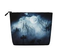 Borsa per il trucco in canapa finta stampata con cavalli che corrono, organizer da viaggio per articoli da toeletta, conservazione giornaliera, essenziale per viaggi di lavoro, Halloween felice gotico