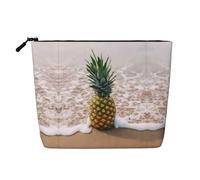 Borsa per il trucco in canapa finta stampata con fiori rossi, organizer da viaggio per articoli da toeletta per riporre tutti i giorni, essenziale per viaggi di lavoro, Ananas sulla spiaggia, Taglia