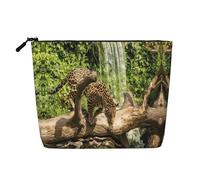 Borsa per il trucco in canapa finta stampata con fiori rossi, organizer da viaggio per articoli da toeletta per riporre tutti i giorni, essenziale per viaggi di lavoro, Pantera sulla cascata del