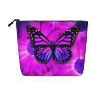 Borsa per il trucco in canapa finta stampata con fiori rossi, organizer da viaggio per articoli da toeletta per riporre tutti i giorni, essenziale per viaggi di lavoro, Farfalla e fiore viola., Taglia