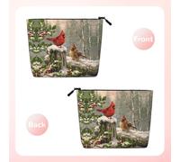 Borsa per il trucco in canapa finta stampata con fiori rossi, organizer da viaggio per articoli da toeletta per riporre tutti i giorni, essenziale per viaggi di lavoro, Red Bird Agrifoglio Rami