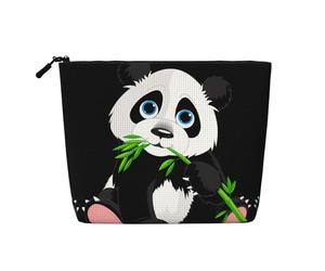 Borsa per il trucco in canapa finta stampata con gufo dagli occhi gialli, organizer per articoli da toeletta da viaggio, conservazione giornaliera, essenziale per viaggi di lavoro, Simpatico panda