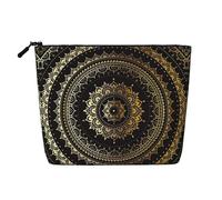 Borsa per il trucco in canapa finta stampata con polpo dorato, organizer da viaggio per articoli da toeletta, conservazione giornaliera, essenziale per viaggi di lavoro, Mandala caleidoscopio, Taglia