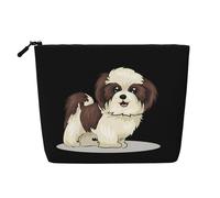 Borsa per il trucco in canapa finta stampata con scoiattolo, organizer da viaggio per articoli da toeletta per riporre tutti i giorni, essenziale per viaggi di lavoro, Cane Shih Tzu., Taglia unica