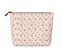 Borsa per il trucco in canapa finta stampata con scoiattolo, organizer da viaggio per articoli da toeletta per riporre tutti i giorni, essenziale per viaggi di lavoro, Bella dolce ciliegia rossa